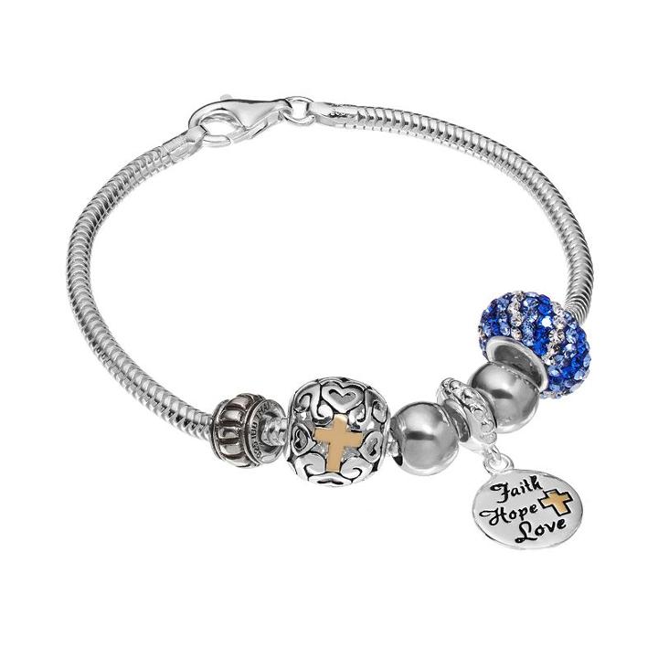 Individuality Beads 14k Gold Over Silver Snake Chain Bracelet & Faith, Hope, Love Charm & Bead Set, Women's, White