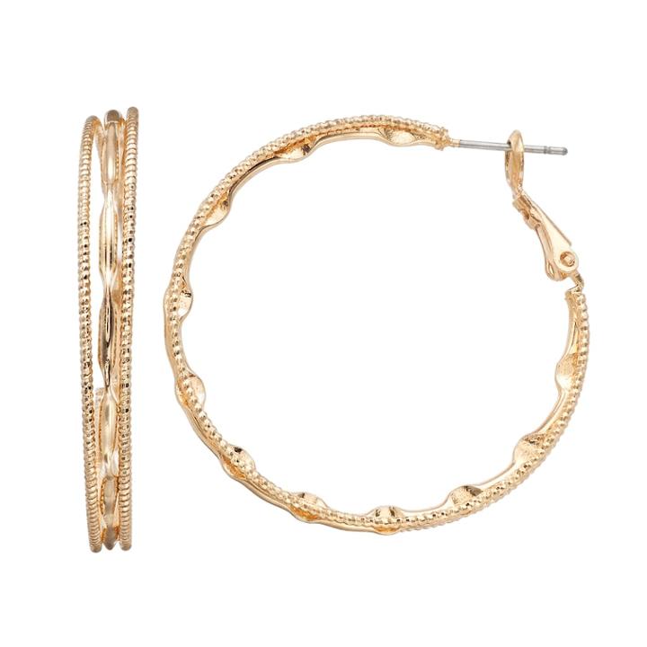 Gold Tone Textured Hoop Earrings, Women's