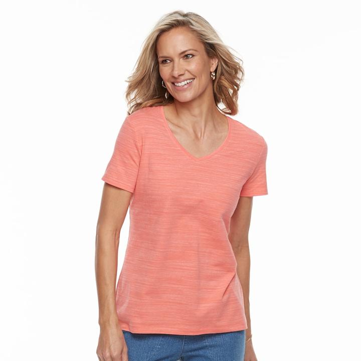 Women's Croft & Barrow&reg; Essential V-neck Tee, Size: Xs, Lt Orange