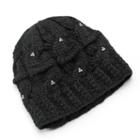 Sijjl Women's Rhinestone Cable-knit Wool Beanie, Black