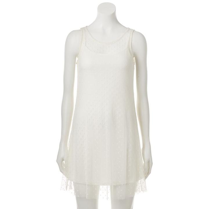 Juniors' Wallflower Sleeveless Dot Mesh Dress, Teens, Size: Medium, White Oth