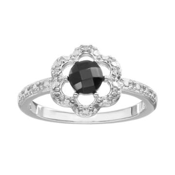 Radiant Gem Onyx Sterling Silver Flower Ring, Women's, Size: 6, Black