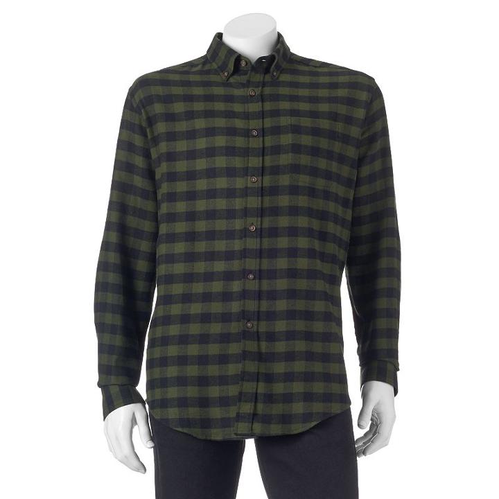 Men's Croft & Barrow&reg; Slim-fit Plaid Flannel Button-down Shirt, Size: Xl, Dark Green