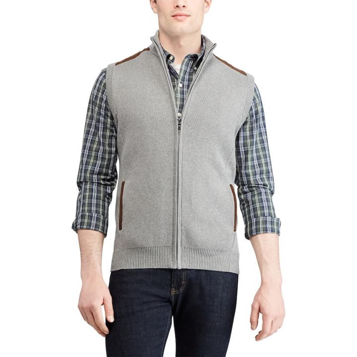 Men's Chaps Regular-fit Full-zip Sweater Vest, Size: Medium, Grey
