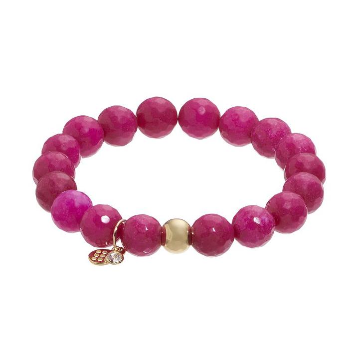 Tfs Jewelry 14k Gold Over Silver Fuchsia Quartz Bead Stretch Bracelet, Women's, Size: 7, Pink