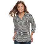 Juniors' Love, Fire Knit Button Front Shirt, Teens, Size: Large, Black White Stripe