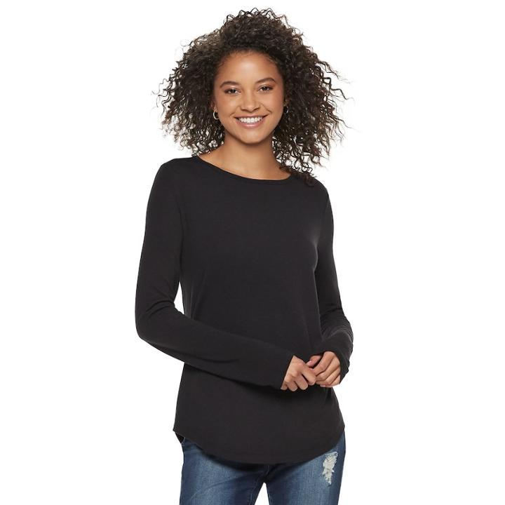 Juniors' Mudd&reg; Crewneck Long Sleeve Tee, Teens, Size: Xxs, Black