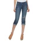 Women's Jennifer Lopez Ripped Embellished Capri Jeans, Size: 2, Dark Blue