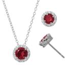 Lab-created Ruby & Cubic Zirconia Sterling Silver Halo Pendant Necklace & Stud Earring Set, Women's, Red