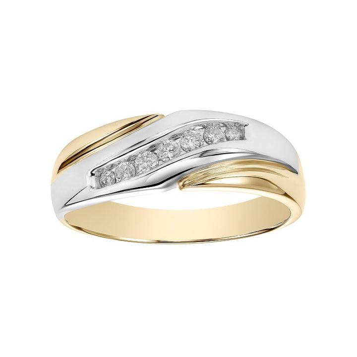 Cherish Always Two Tone 10k Gold 1/4 Carat T.w. Diamond Wedding Band, Men's, Size: 11, Multicolor