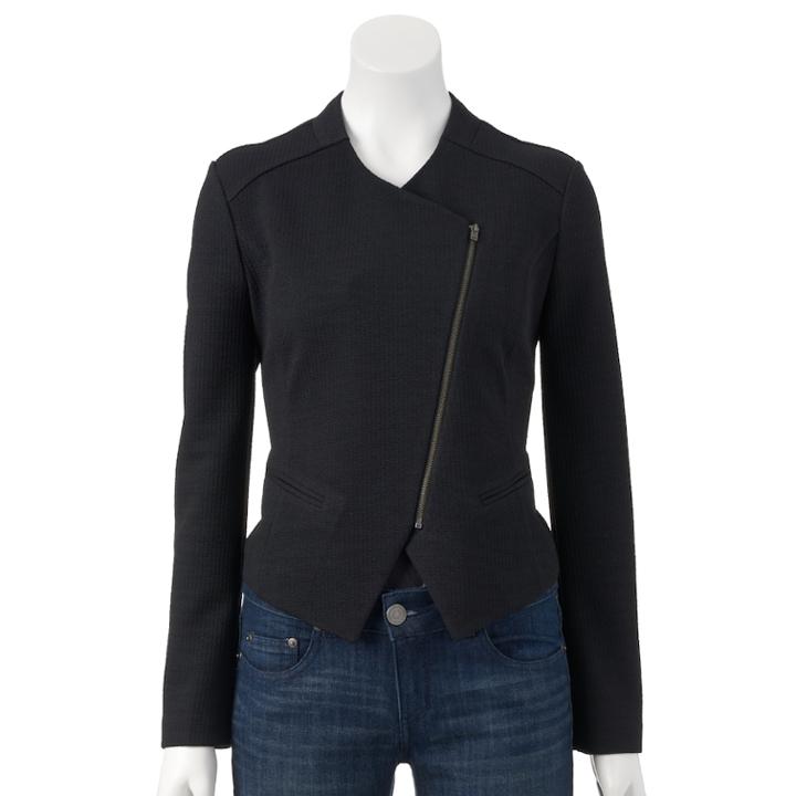 Women's Apt. 9&reg; Textured Knit Motorcycle Jacket, Size: Medium, Black