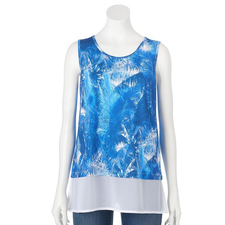 Design 365 Print Chiffon-hem Top - Women's, Size: Small, Blue Other