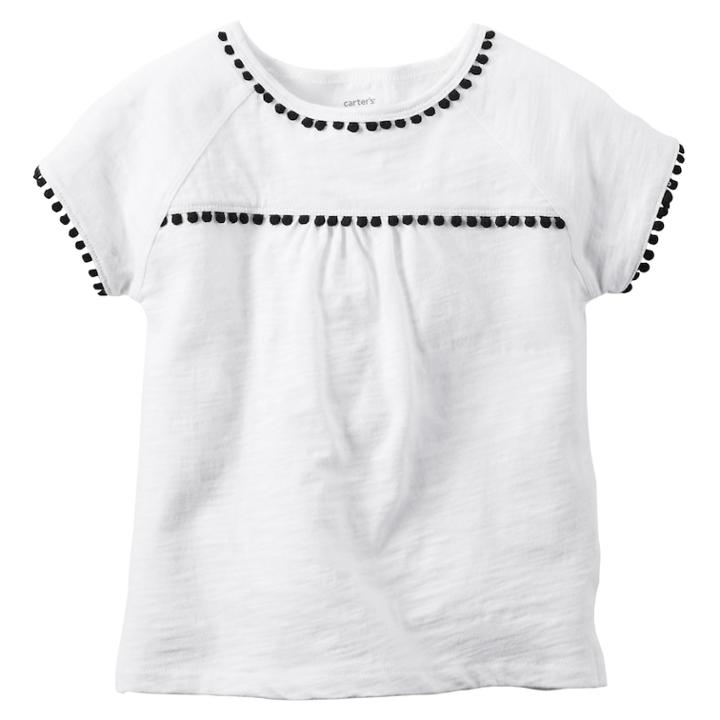 Girls 4-8 Carter's Pom-pom Trim Tee, Size: 4, White