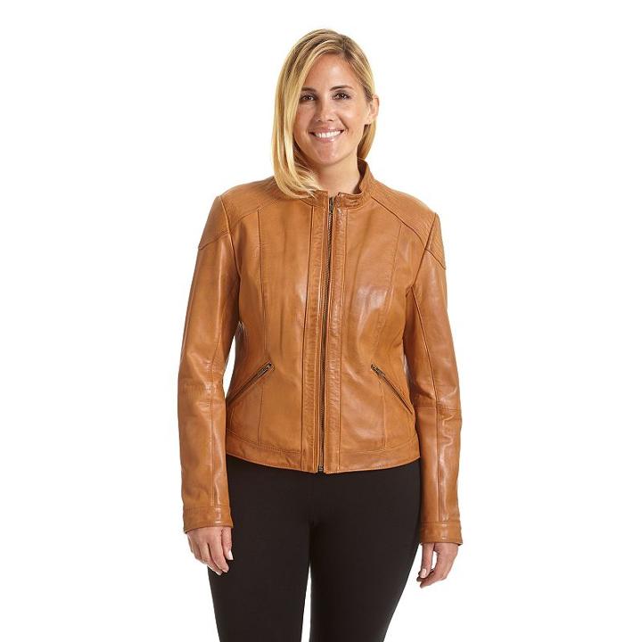 Plus Size Excelled Leather Motorcycle Jacket, Women's, Size: 3xl, Beig/green (beig/khaki)