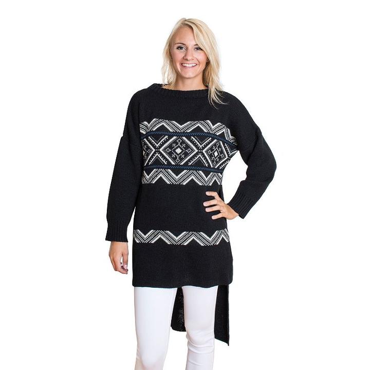 Women's Muk Luks Snowflake Zigzag Sweater Tunic, Size: S-m, Black