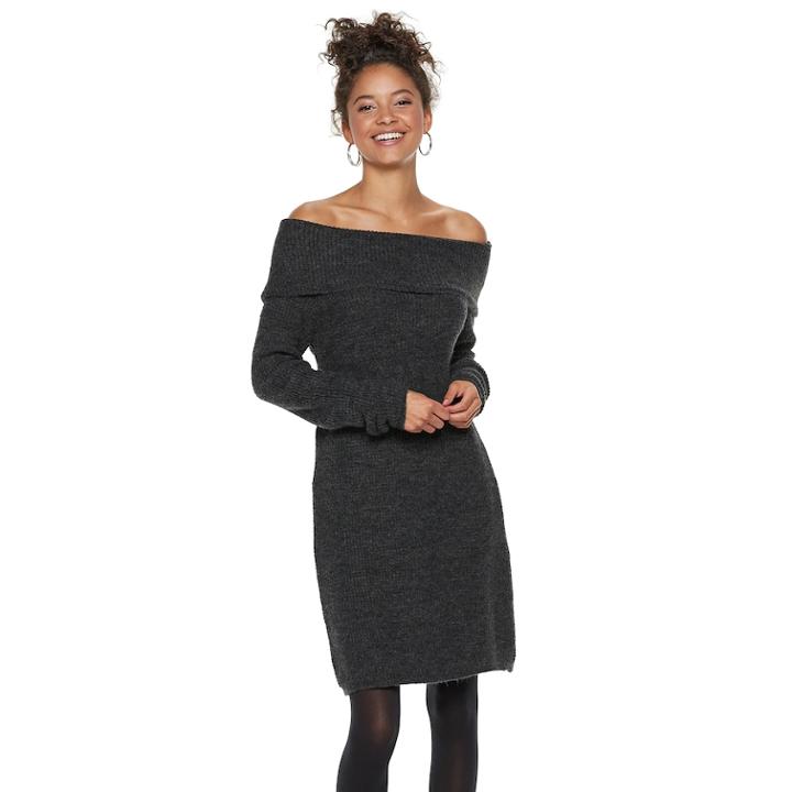 Juniors' Candie's&reg; Off The Shoulder Sweater Dress, Teens, Size: Small, Med Grey