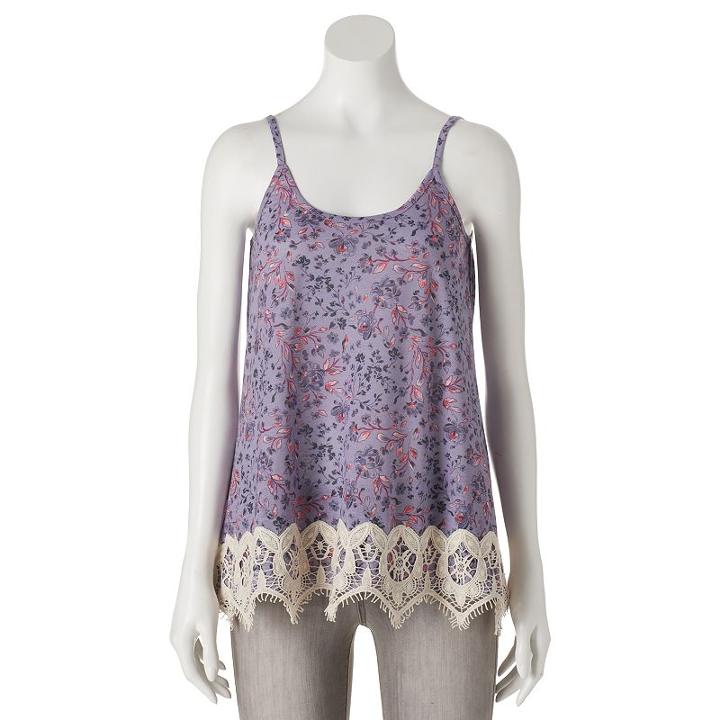 Juniors' Rewind Crochet Trim Tank, Girl's, Size: Xs, Purple Oth