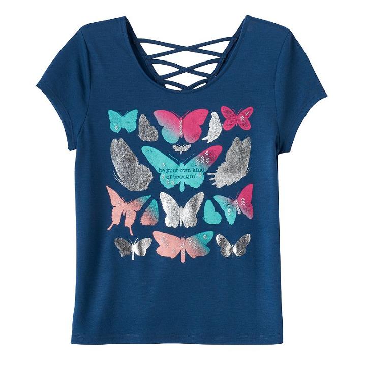 Girls 7-16 & Plus Size Mudd&reg; Criss-cross Lattice Back Tee, Girl's, Size: 18 1/2, Med Blue