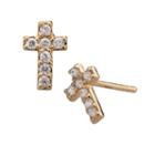 18k Gold Over Silver Cubic Zirconia Cross Stud Earrings - Kids, Girl's, White