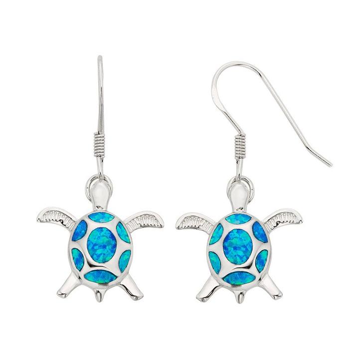 Lab-created Blue Opal Sterling Silver Turtle Drop Earrings, Women's