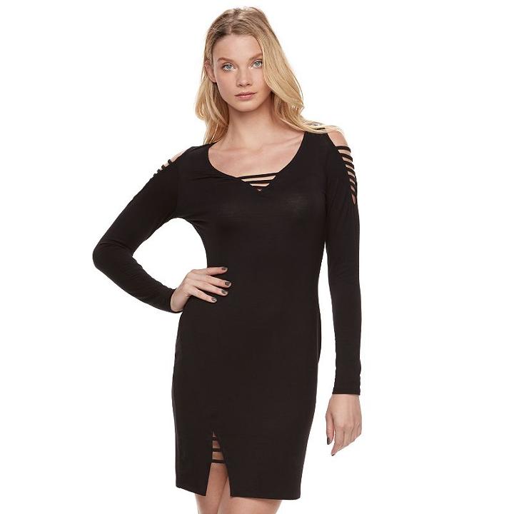 Women's Rock & Republic&reg; Strappy Cold-shoulder Sheath Dress, Size: Xs, Black