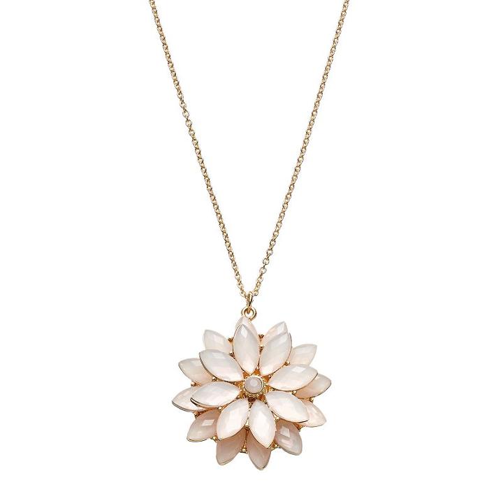 Lc Lauren Conrad Long Pink Tiered Flower Pendant Necklace, Women's