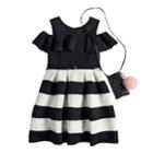 Girls 7-16 & Plus Size Knitworks Ruffle Cold Shoulder Belted Skater Dress With Necklace & Crossbody Purse, Size: 12 1/2, Black