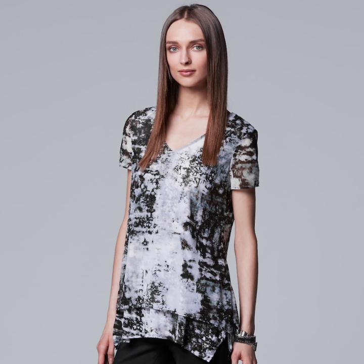 Women's Simply Vera Vera Wang Print Tiered Hem Tee, Size: Small, White