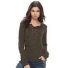 Juniors' Pink Republic Lace-up Long Sleeve Sweater, Teens, Size: Small, Green Oth