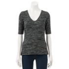 Women's Apt. 9&reg; Marled V-neck Tee, Size: Large, Black