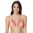 In Mocean Peach Crochet Trim Bikini Top, Size: Large, Med Orange