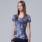 Petite Simply Vera Vera Wang Printed Chiffon-trim Tee, Women's, Size: Xs Petite, Dark Blue