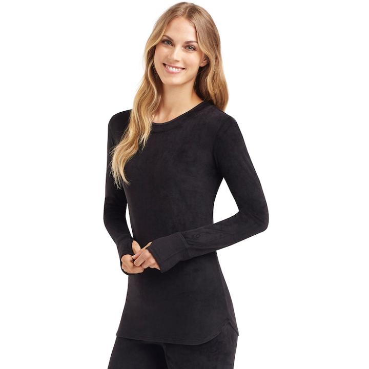 Women's Cuddl Duds Plush Velour Top, Size: Small, Black