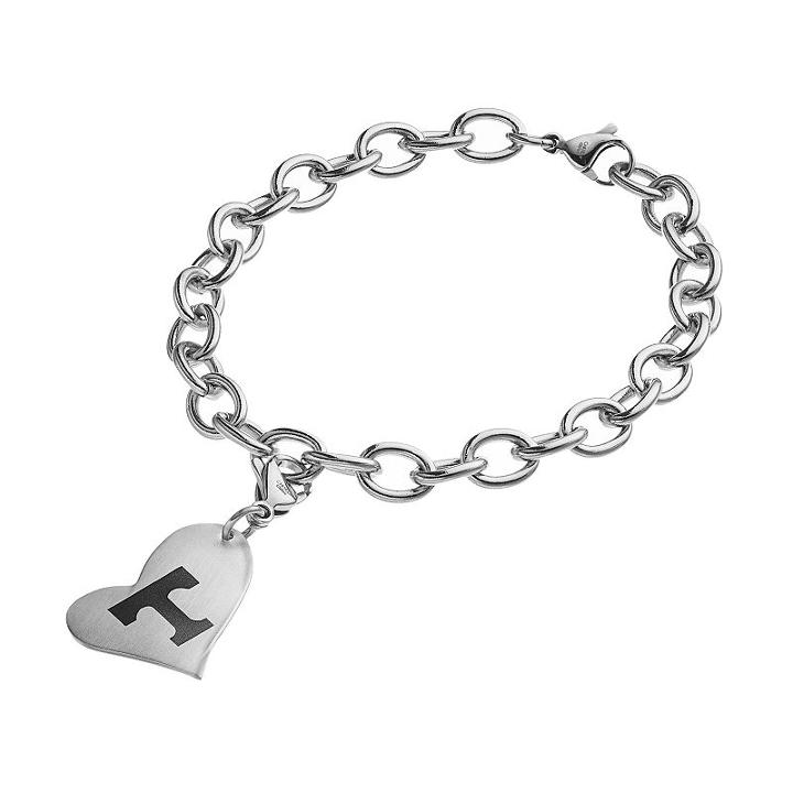 Fiora Stainless Steel Tennessee Volunteers Heart Charm Bracelet, Women's, Size: 8, Grey