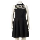 Juniors' Plus Size Wrapper Lace Illusion Skater Dress, Girl's, Size: 2xl, Black