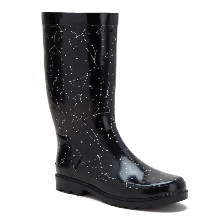 Sugar Raffle Women's Waterproof Rain Boots, Size: 6, Black
