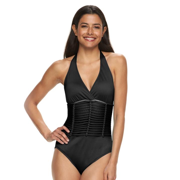 Women's Apt. 9&reg; Braided Mesh One-piece Swimsuit, Size: Medium, Black