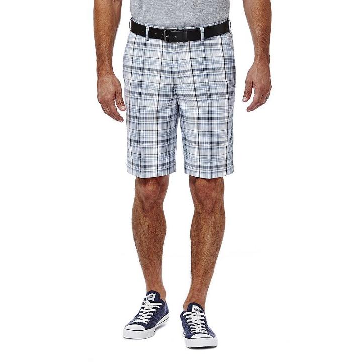Men's Haggar Plaid Flat-front Shorts, Size: 42, Light Blue