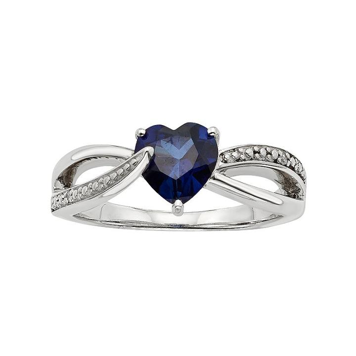 Lab-created Blue Sapphire And Diamond Accent Sterling Silver Heart Bypass Ring, Women's, Size: 5