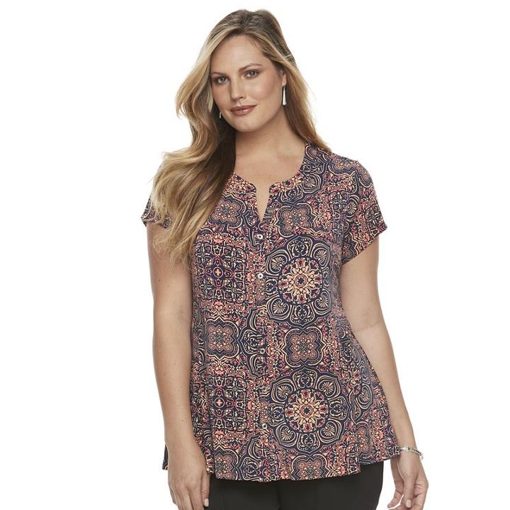 Plus Size Dana Buchman Printed Peplum Shirt, Women's, Size: 1xl, Drk Purple
