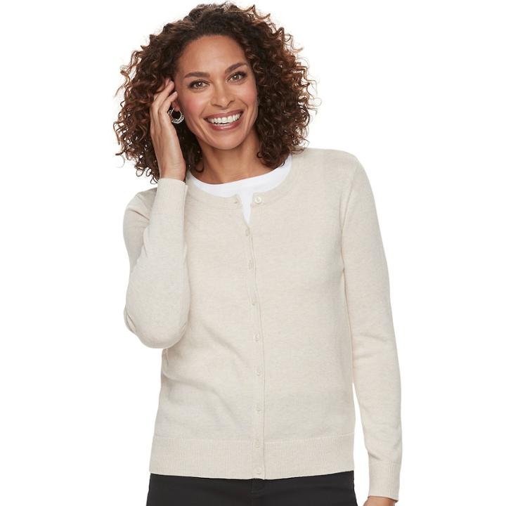 Women's Croft & Barrow Essential Cardigan Sweater, Size: Xxl, Lt Beige