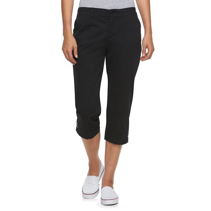 Women's Croft & Barrow&reg; Essential Button-hem Twill Capris, Size: 10, Black
