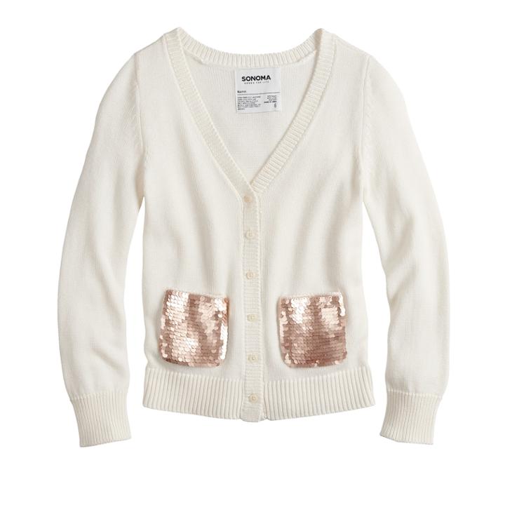 Girls 4-12 Sonoma Goods For Life&trade; Sequined Cardigan Sweater, Size: 12, Stream