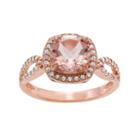 14k Rose Gold Over Silver Morganite Triplet And Lab-created White Sapphire Halo Ring, Women's, Size: 11, Light Pink