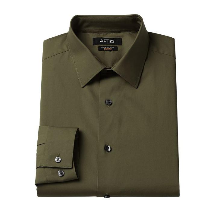 Apt. 9, Men's &reg; Slim-fit Premier Flex Collar Stretch Dress Shirt, Size: 17-34/35, Green