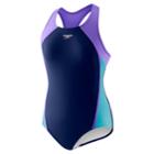 Girls 7-16 Speedo Colorblocked Mesh Splice One-piece Swimsuit, Size: 10, Blue (navy)