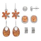 Peach Flower, Cabochon & Cutout Earring Set, Women's, Pink Other