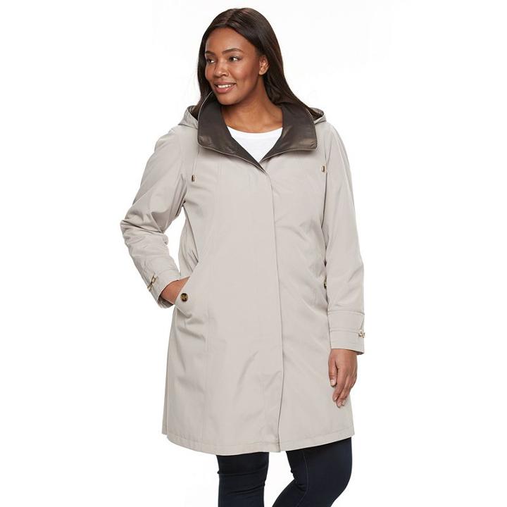 Plus Size Gallery Hooded Walker Rain Jacket, Women's, Size: 3xl, Beig/green (beig/khaki)