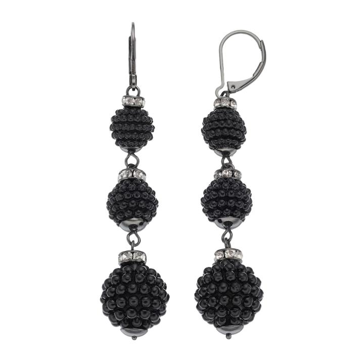 Napier Black Bead Graduated Ball Linear Drop Earrings, Women's
