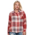 Juniors' Plus Size Mudd&reg; Plaid Flannel Shirt, Teens, Size: 2xl, Med Red